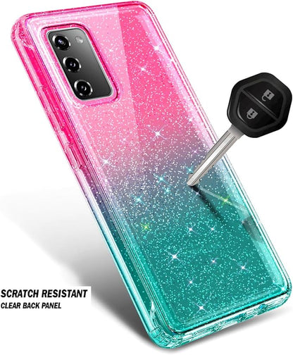 NZND Designed for Samsung Galaxy S20 FE 5G Case with [Built-in Screen Protector], Full-Body Protective Shockproof Rugged Bumper Cover, Impact Resist Case (Glitter Pink/Aqua)