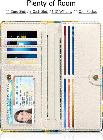 Nipichsha Womens Wallet, RFID Slim Wallets for Women, Thin Ladies Credit Card Holder Purse, Cute Leather Bifold Clutch Billfold with 11 Card Slots & ID Window, Summer Dog