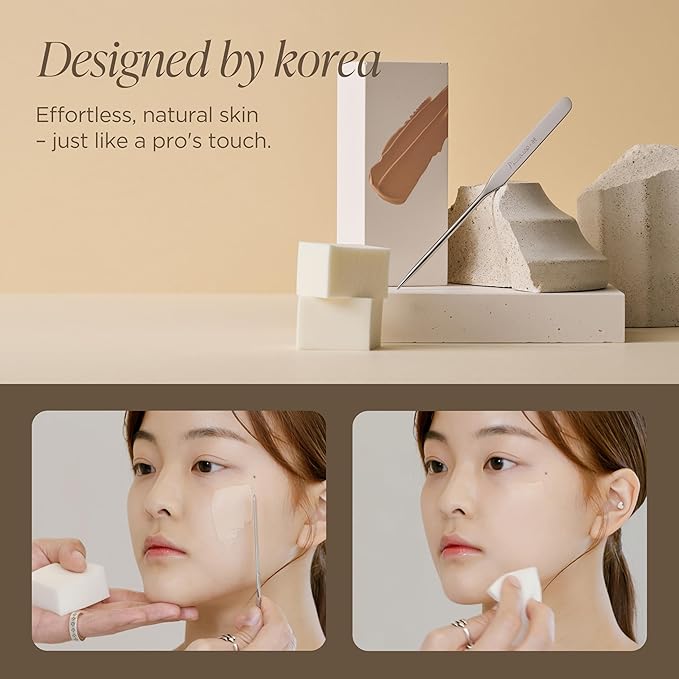 Korean Piccasso Makeup Spatula + Sponge 2P Set – Professional Makeup Tools with Precision Spatula and 2 Soft Sponges, Perfect for Blending Foundation, Makeup for a Flawless Finish, K-Beauty