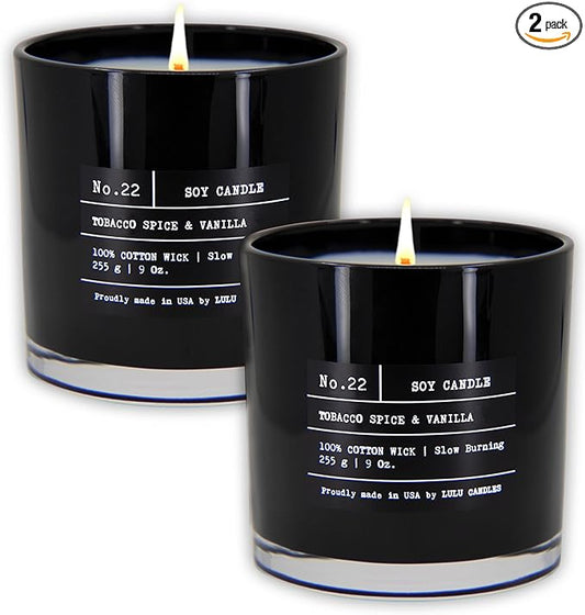 Lulu Candles | Tobacco, Spice & Vanilla | Luxury Scented Soy Jar Candle | Hand Poured in The USA | Highly Scented & Long Lasting (9 Oz. 2 Pack)
