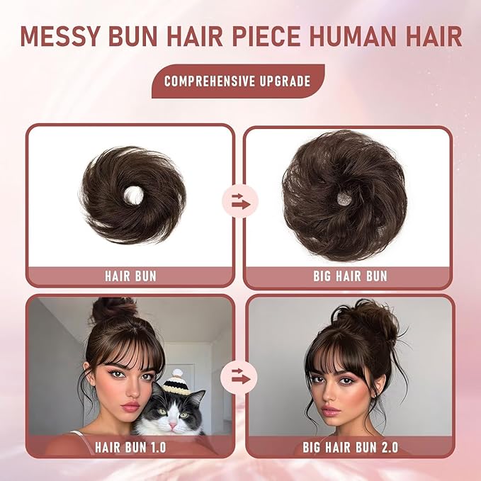 1 PCS Messy Bun Hair Piece Real Human Hair Thick Updo Wavy Curly Chignon Ponytail Hair Extensions Hair Bun Hairpieces for Women Girls (#1 Jet Black)