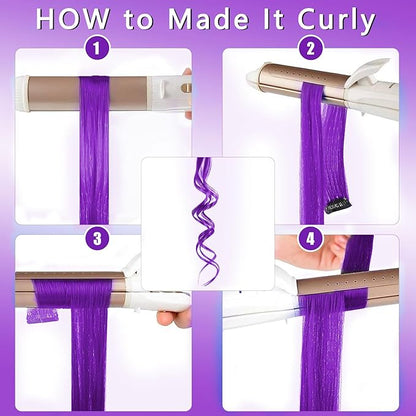 12 PCS Purple Hair Extensions Clip in, 22-Inch Colored Hair Extensions Party Highlights Long Straight Synthetic Hairpieces for Women Kids Girls Halloween Christmas Cosplay
