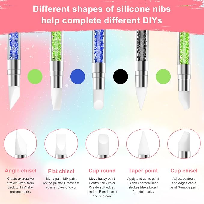 3 Pcs Nail Art Sculpture Pen, Dual Tipped Silicone Nail Tools, Silicone Head Acrylic Handle Nail Art Brushes, Rhinestone Nail Polish Carving Pen, Nail Art Tools for Home Salon(Black Green Royal Blue)