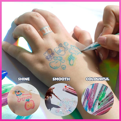 Townley Girl Barbie 16 Piece Glitter Pen Body Art Set, Glittery and Bright Colors, Ages 3
