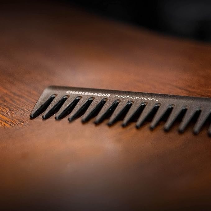 Charlemagne Carbon Hair Comb for Men - 19 cm, Coarse Teeth - Antistatic, Shatterproof Carbon Wide Tooth Comb for Curls & Texture Detangling - Developed by Barbers, Designed in Germany