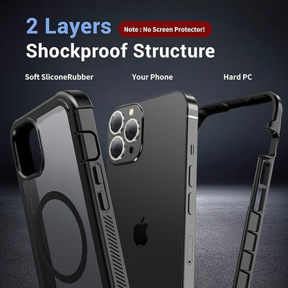 for iPhone 12 Pro Max case, [Compatible with MagSafe][Military Grade Drop Protection][Heavy Duty Protection][Non-Slip][Shockproof] with 2-Layer Durable Bumper Phone Case 6.7''-Black