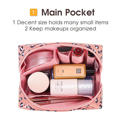 Narwey Small Cheetah Makeup Bag for Purse Mini Cosmetic Bag Travel Makeup Pouch Zipper Pouch Cute Make up Bags with Compartments for Women Girls (Leopard, Small)