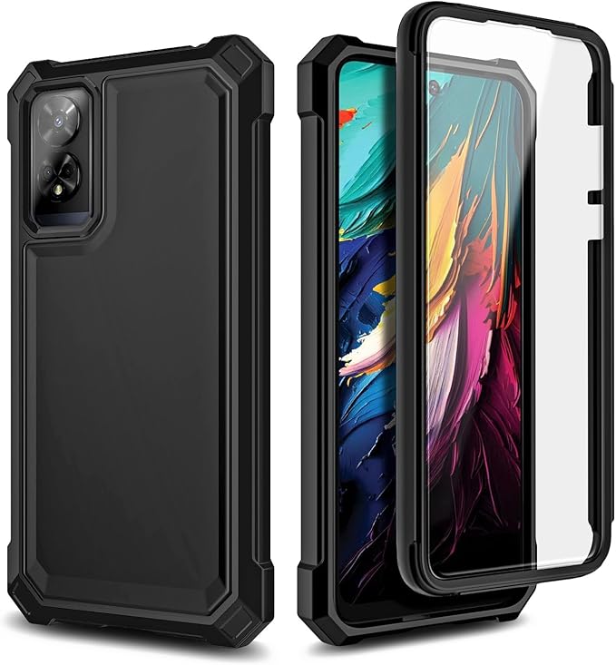 Designed for TCL 50 XE 5G Phone Case, 50 XE NXTPAPER 5G Case with Screen Protector, [Raised Corners Drop Protection] Full-Body Protective Shockproof Rugged Bumper Cover (Black)