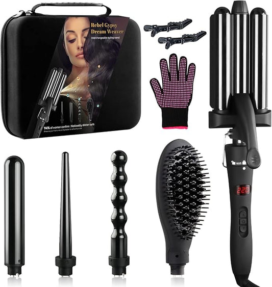5 in 1 Curling Iron & Straightener Set - Interchangeable Barrels, Instant Heat Up, LED Display