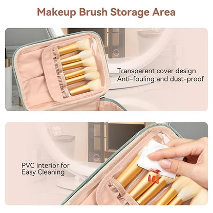 OCHEAL Makeup Bag, Large Capacity Travel Make Up Bag for Cosmetics Vertical Storage,Toiletry Bag for Skincare Makeup Organizer Bag-Green Nylon