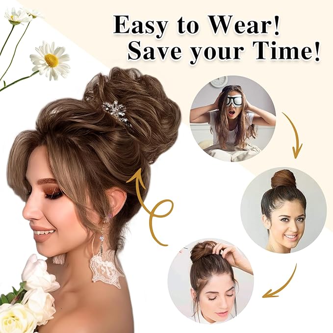 MORICA 1PCS Messy Hair Bun Hair Scrunchies Extension Curly Wavy Messy Bun Hair Synthetic Chignon Hairpieces for Women (2#(Natural Black))
