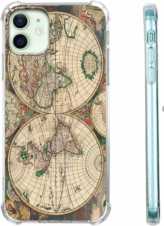 Case for iPhone 12/12 Pro with Retro Art Design,Aesthetic Vintage World Map Pattern,Trendy Soft TPU Bumper Phone Cover(12,Map)