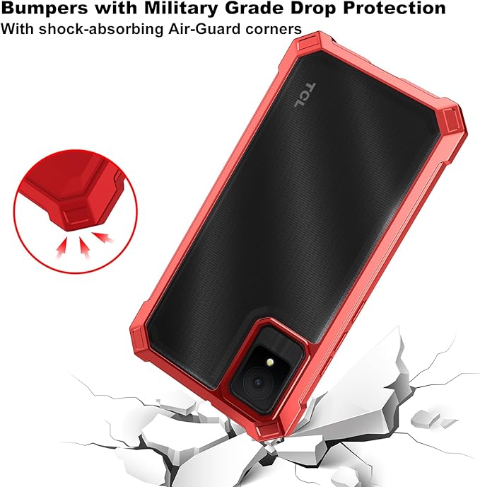 Ailiber for TCL K11 Phone Case, TCL K11 T432W Clear Case with Screen Protector, Dual Layer Shockproof Bumper, Transparent [Anti Yellowing], Slim Rugged Cell Phone Cove-Red