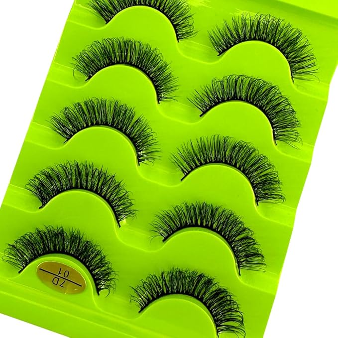 HBZGTLAD Cat eye Eyelashes 3D Natural False Lashes D Curl Fluffy Soft Cross 5 pairs Manga Lashes Wispy Natural Eyelash Extension Makeup (7D-01)