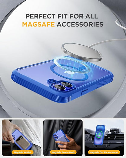 Miracase for iPhone 16 Case 6.1'', [Bubble Free] Full-Body Bumper Phone case with Built-in Full Glass Screen &Lens Protector,No Gap,Compatible with MagSafe,Drop Proof 16 Cover,Blue