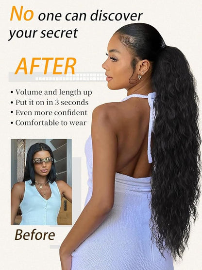 ORSUNCER Ponytail Extension Claw 30" Curly Pony Tail Clip in Hair Extensions Fluffy Natural Looking Synthetic Hairpiece for Women Black
