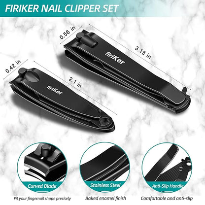 Nail Clippers Set, Heavy Duty Black Matte Stainless Steel nail Clipper with Nail File,Fingernail and Toenail Clipper Cutters, Nail Clipper Tools for Men & Women,Christmas Best Gift Tin Case