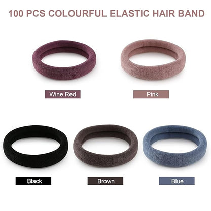 100 Pcs Thick Seamless Hair Ties, Ponytail Holders Hair Accessories No Damage for Thick Hair, Valentine's Day Gifts (Natural Colors)