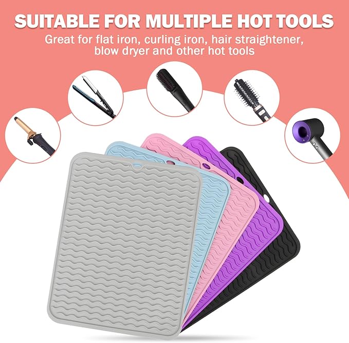 Oversize Silicone Heat Resistant Mat for Curling Iron, Hair Straightener, Flat Irons and Hot Hair Styling Tools, Portable Wrap Pad Cover for Home Vanity Travel(14.2" x 11")