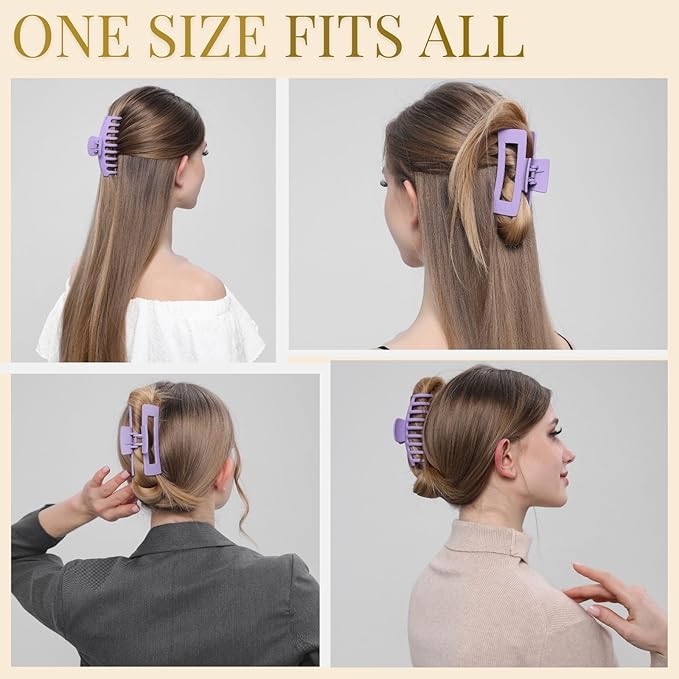 Purple Hair Clips for Women - 8 Pack 4.3 Inch Large Hair Claw Clips for Women Thin Thick Curly Hair, Big Matte Banana Clips,Strong Hold jaw clips