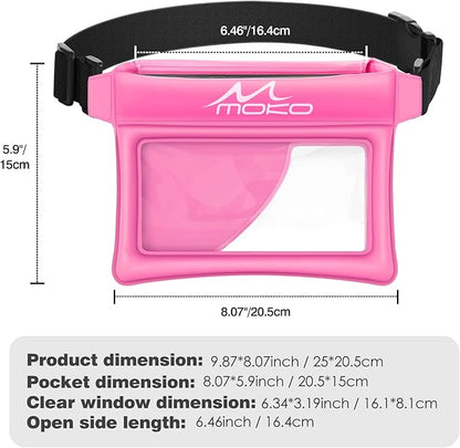MoKo Waterproof Phone Pouch Fanny Pack, Floating Dry Bag for Swimming Kayaking Snorkeling, Compatible with iPhone 14 13 12 11 Pro Max X/Xr/Xs Max, Galaxy S21 Ultra/S9/Note 10 Plus, Magenta