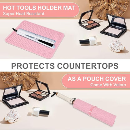 Oversize Silicone Heat Resistant Mat, Portable Travel Mat Cover for Curling Irons, Flat Irons, Hair Straightener and Hot Hair Styling Tools(14.2" x 11")