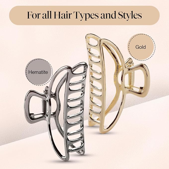 Kitsch Metal Hair Clips for Women - Durable & Elegant Metal Claw Clips, Perfect for Everyday Use & Special Occasions - Gold & Hematite - 2 Pcs