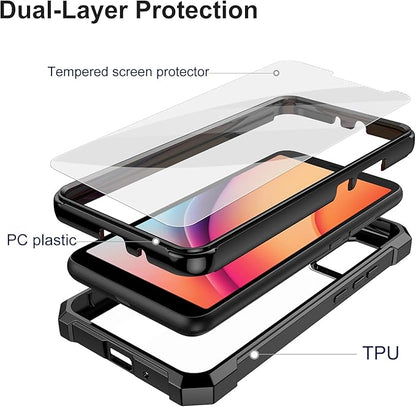 Ailiber for TCL K11 Case, TCL K11 T432W Case with Screen Protector, Dual Layer Shockproof Bumper, Clear Transparent Anti Yellowing, Military Grade Protection Cell Phone Cover-Black