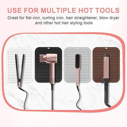 Large Silicone Heat Resistant Mat, Professional Hot Hair Tools Mat for Curling Iron, Flat Iron, Hair Straightener, Portable Hot Pad Cover with Velcro for Travel Home Salon(11.8" x 9.0")