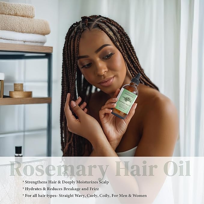 100% Natural Rosemary Hair & Scalp Oil – Strengthens, Nourishes & Moisturizes – Reduces Breakage & Frizz – Handcrafted with Castor, Jojoba & Vitamin E – All Hair Types (4oz)