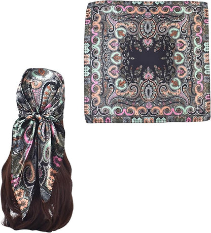 35 x 35 Women's Fashion Pattern Large Square Silk Like Hair Scarf Head Sleeping Wrap Satin Neck Bandana for Gift…