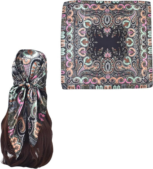 35 x 35 Women's Fashion Pattern Large Square Silk Like Hair Scarf Head Sleeping Wrap Satin Neck Bandana for Gift…