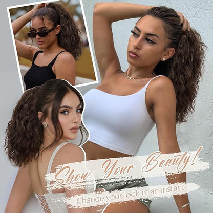 ORSUNCER Ponytail Extension 18" Curly Pony Tail Clip in Claw Ponytail Fluffy Natural Looking Synthetic Hairpiece for Women