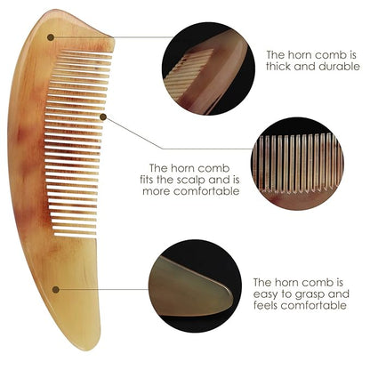 Horn Comb - Anti-Static Fine Tooth Detangling Comb for All Hair Types and Ages