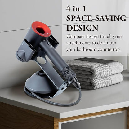 MyGift Blow Dryer Stand Holder for Dyson Supersonic Hair Dryer, Premium Sleek Gunmetal Gray Metal All-in-One Professional Salon Appliance Rack Dock with Magnetic Styling Attachment Slots