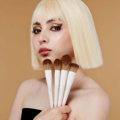 Jessup Makeup Brush Set 5Pcs Face Makeup Brushes Vegan Soft Foundation Brush Blush Brush Bronzer Contour Brush Highlighter Brush Fluffy Setting Powder Brush, Light Grey T493