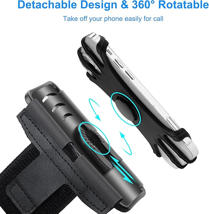 2-1 Running Armband + Bike Phone Holder : Detachable & 360° Rotatable Cell Phone Arm Bands Case Universal for iPhone 16 15 14 13 12 Pro Max Plus Samsung Galaxy S24 for Workout Exercise Sports