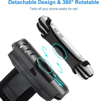 2-1 Running Armband + Bike Phone Holder : Detachable & 360° Rotatable Cell Phone Arm Bands Case Universal for iPhone 16 15 14 13 12 Pro Max Plus Samsung Galaxy S24 for Workout Exercise Sports