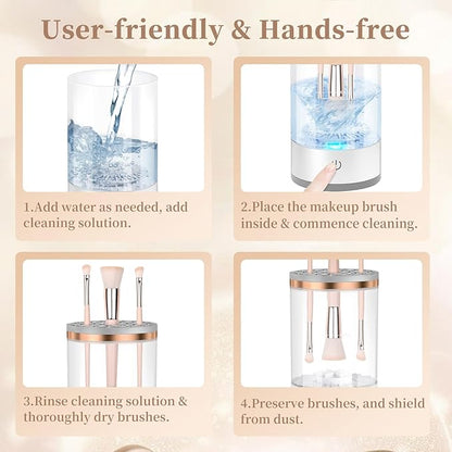 Electric Makeup Brush Cleaner, Quick Efficient Machine for Deep Cleaning All Types of Brushes, Portable Compact Design for Travel Home Use, for Makeup Lovers & Professionals - Transparent