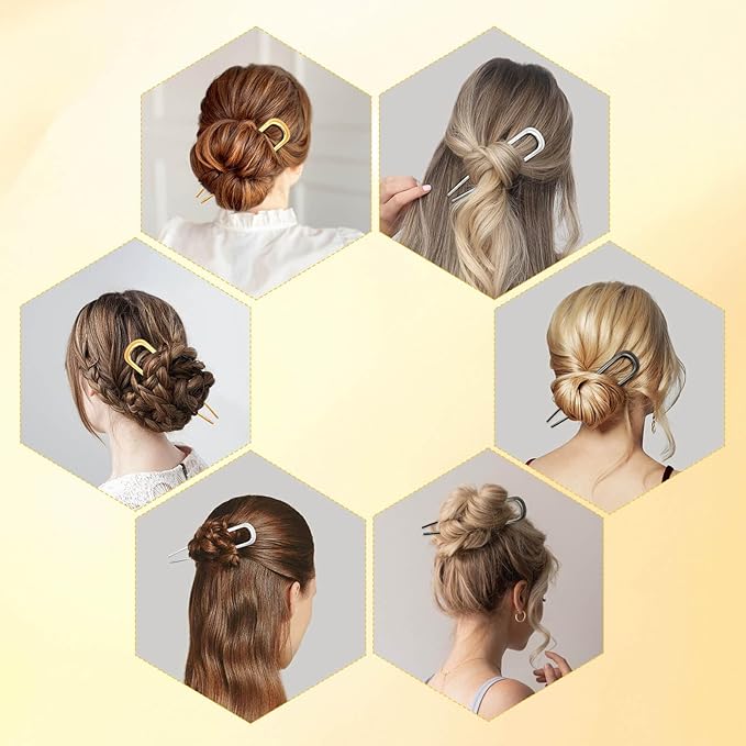 3 Pcs French Hair Pin for Women, 5.5 Inch Metal U-Shaped Hair Clip for Thick Hair, Hair Pins Suitable for Different Hairstyles (Black, Gold, Silver)