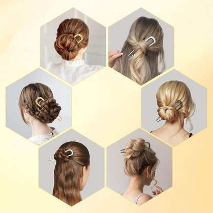 3 Pcs French Hair Pin for Women, 5.5 Inch Metal U-Shaped Hair Clip for Thick Hair, Hair Pins Suitable for Different Hairstyles (Black, Gold, Silver)