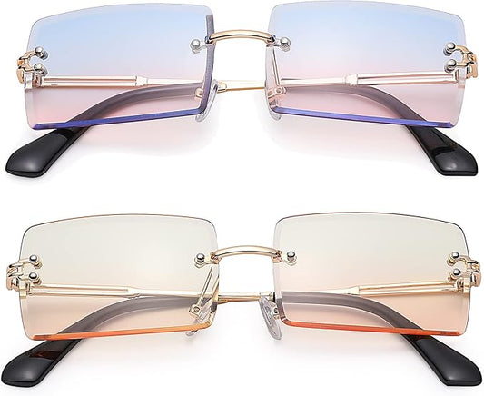 Rectangle Sunglasses for Men/Women Small Rimless Square Shade Eyewear