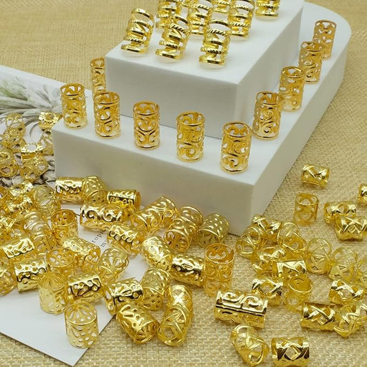 100 PCS Gold Hair Accessories Loc Hair Jewelry for Braids, Dreadlock Accessories for Women and Girls Adjustable braid Cuffs Braiding Hair Rings Decoration