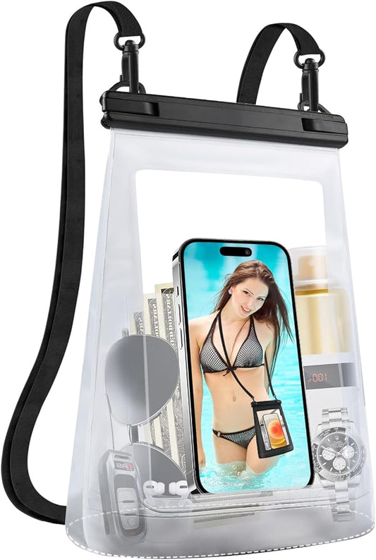 2L Waterproof Phone Pouch Floating - Waterproof Bag Dry Bag for Kayaking Beach, Cruise Ship Essentials 2025 IPX8 Large Water Proof Bags for iPhone 16 15 14 13 12 Pro Max Galaxy Pixel White