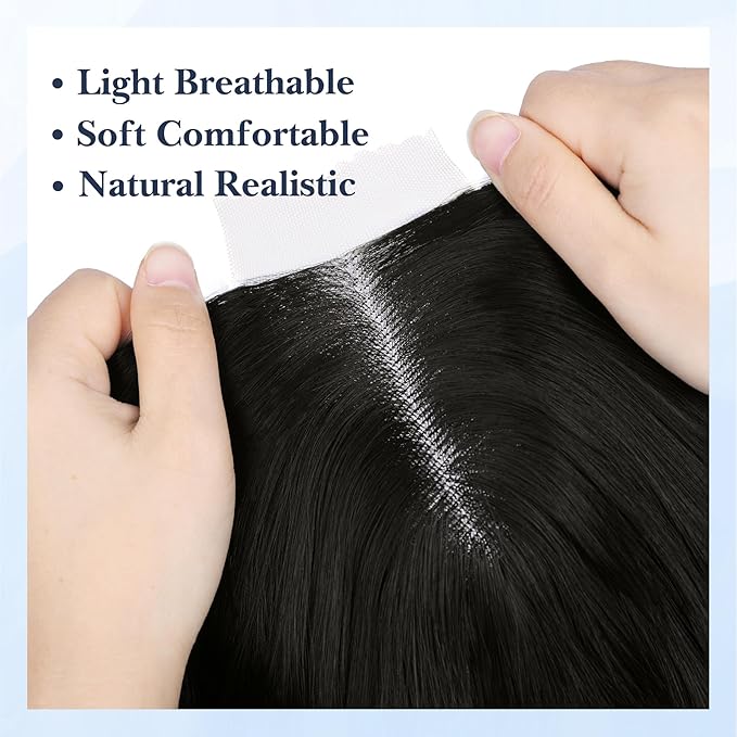 NAYOO Long Black Wavy Wig for Women 26 Inch Middle Part Lace Hairline Curly Wavy Wig Natural Looking Synthetic Heat Resistant Fiber for Daily Party Use