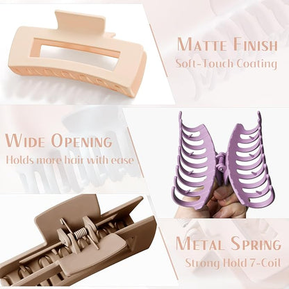 TOCESS 8 Pack Big 4.33 Inch Hair Claw Clips for Women & Girls, Non-Slip Matte Finish Rectangle Clips for Thick, Thin, Long, Curly Hair