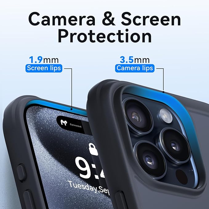 Mkeke for iPhone 15 Pro Max Case Black, [Not-Yellowing] with 2X Screen Protector, [Military-Grade Drop Protection] Shockproof Protective Phone Cases 2023