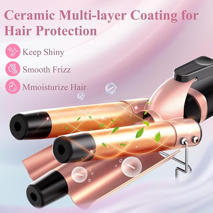 5 in 1 Curling Iron, Curling Wand Set with 3 Barrel Crimper Hair and 4 Interchangeable Ceramic Curling Wand(0.35”-1.25”), Fast Heating Hair Curler, Include Glove & Clips-Pink