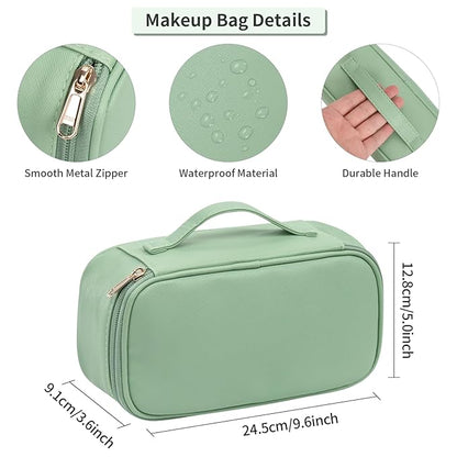 OCHEAL Small Makeup Bag,Portable Cute Travel Makeup Bag Pouch for Women Girls Makeup Brush Organizer Cosmetics Bags with Compartment-Light Green