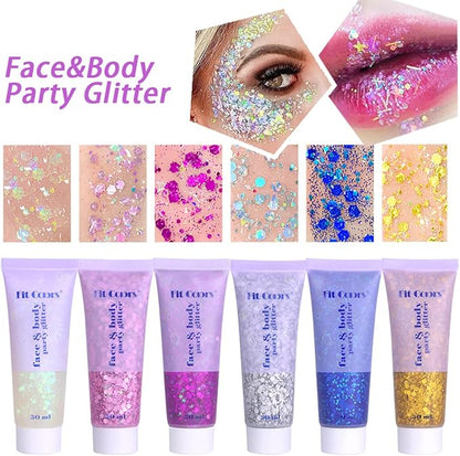 Blue Face Glitter Gel,4th of July Accessories,Mermaid Body Glitter Gel,Music Festival Rave Sequins Fourth of July Outfits for Women,Sparkling Hair Chunky Glitter Independent Day Makeup,50ML